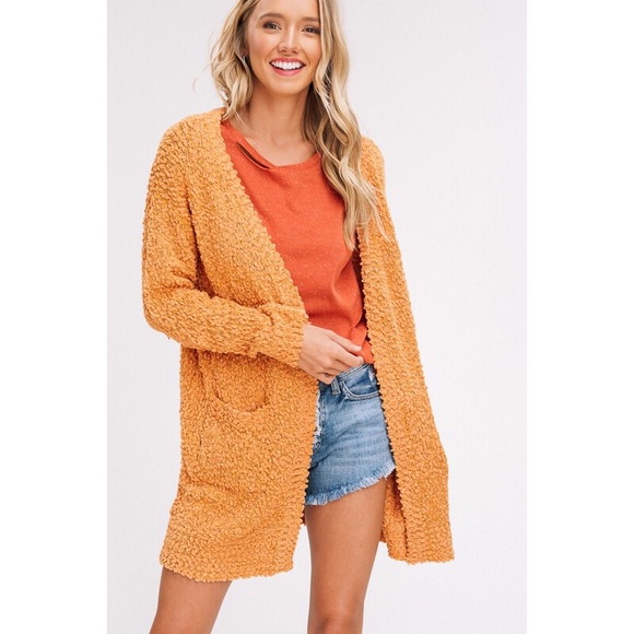 Chunky knit popcorn cardigan- mustard - Picture 2 of 8